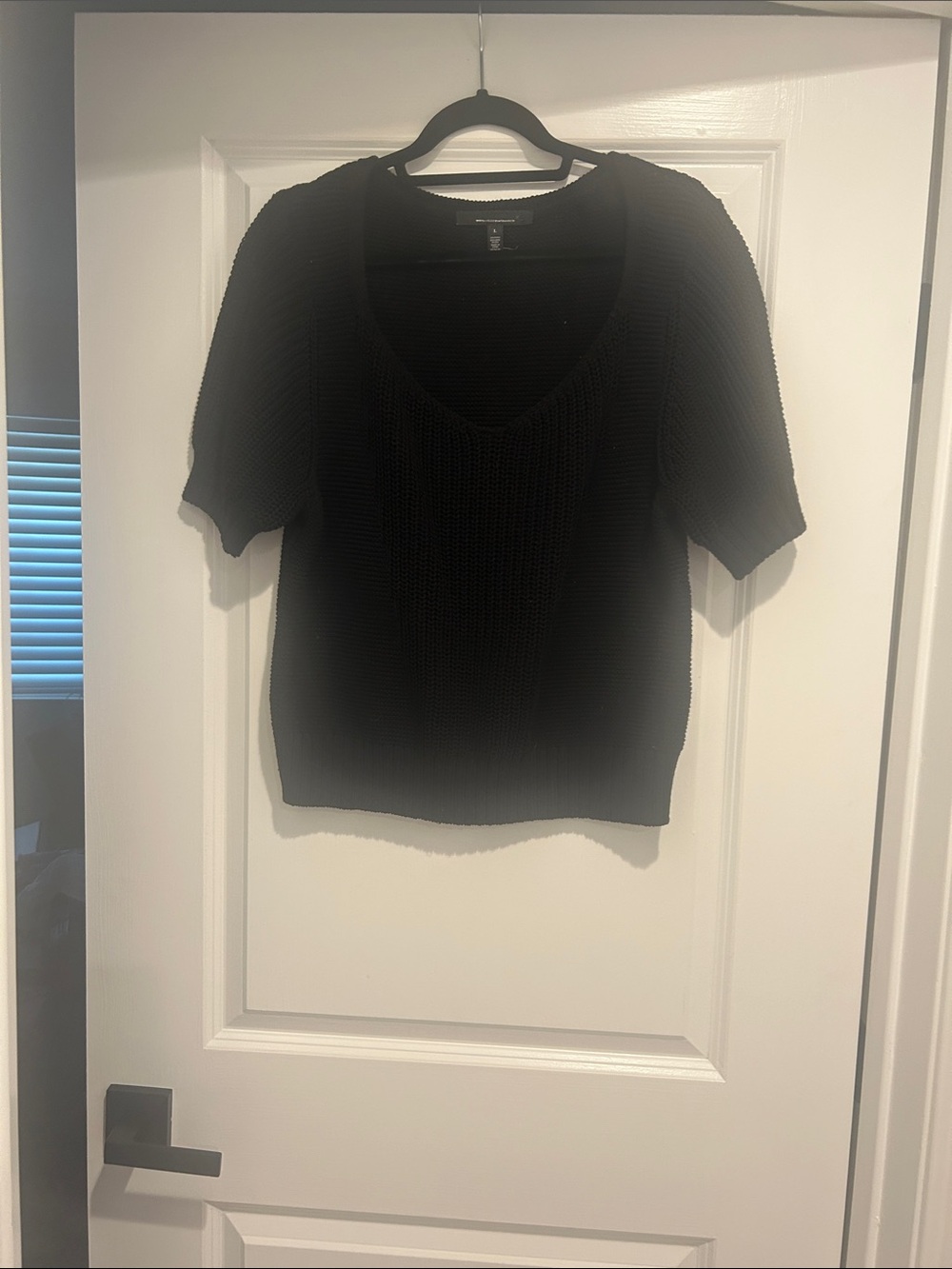 White House Black Market Black Short-Sleeve V-Neck Knit Top